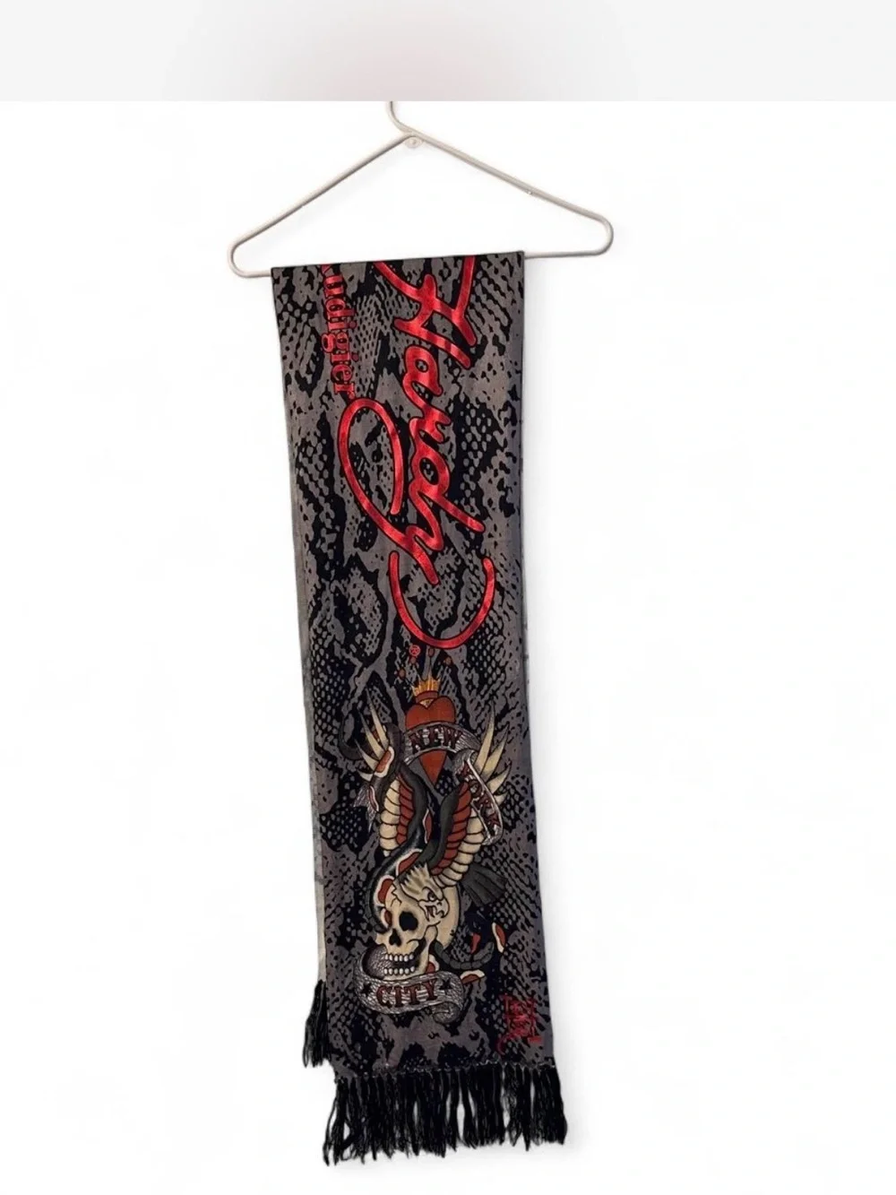 Ed Hardy Black & Red, Skull & Eagle New York City Scarf Vintage Y2K